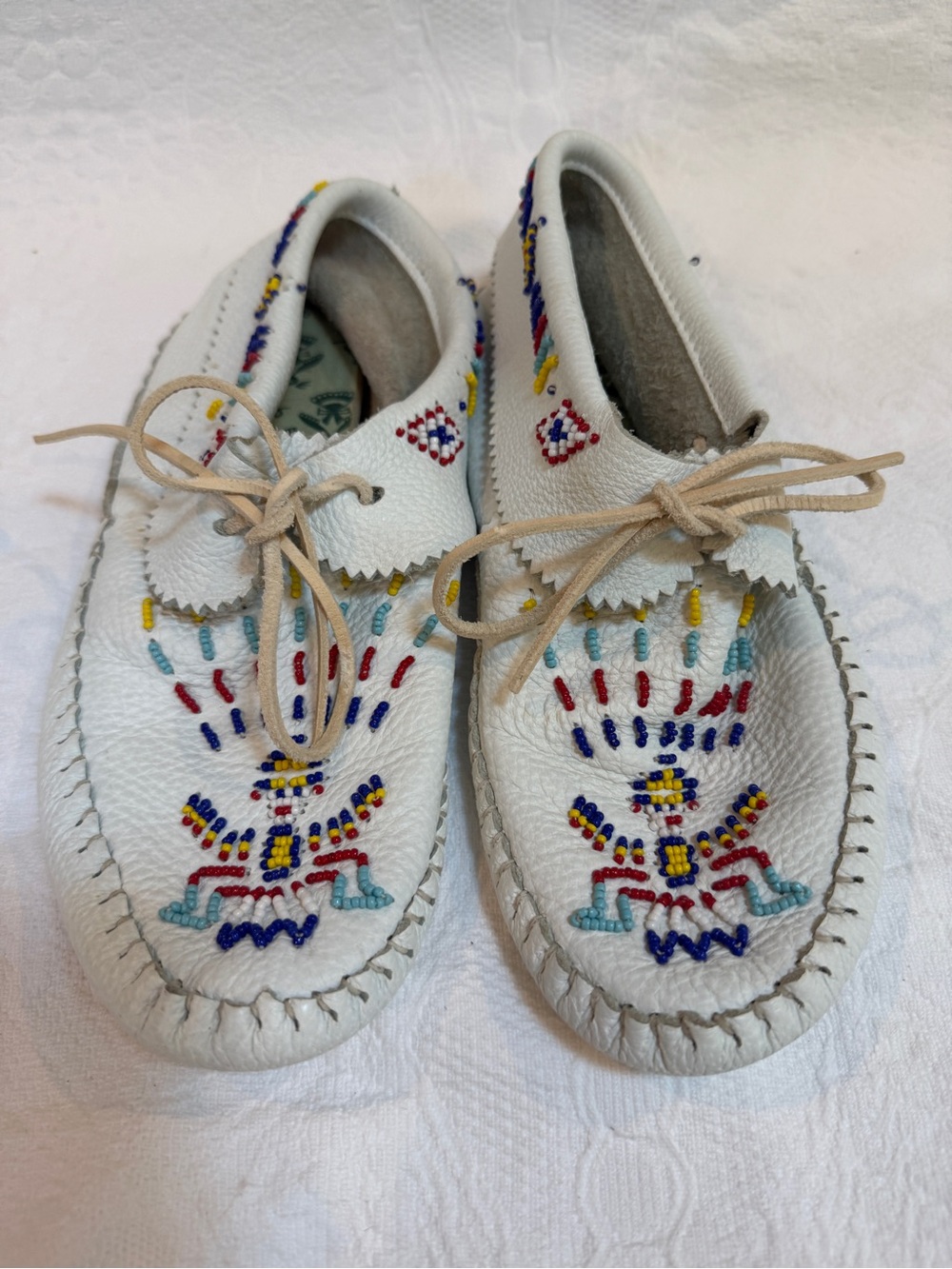 Taos Vintage Buckskin Leather Native American Moccasins Beaded Kachina Size 8